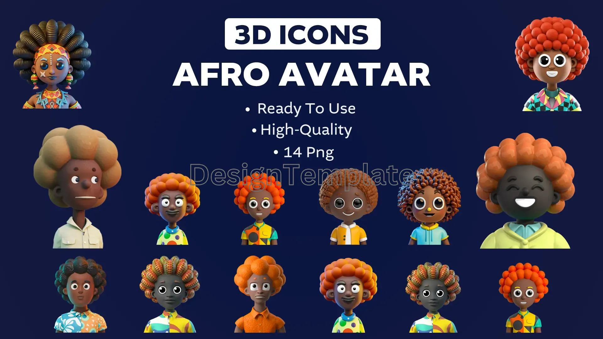 Expressive Afro Avatar 3D Icons Pack image